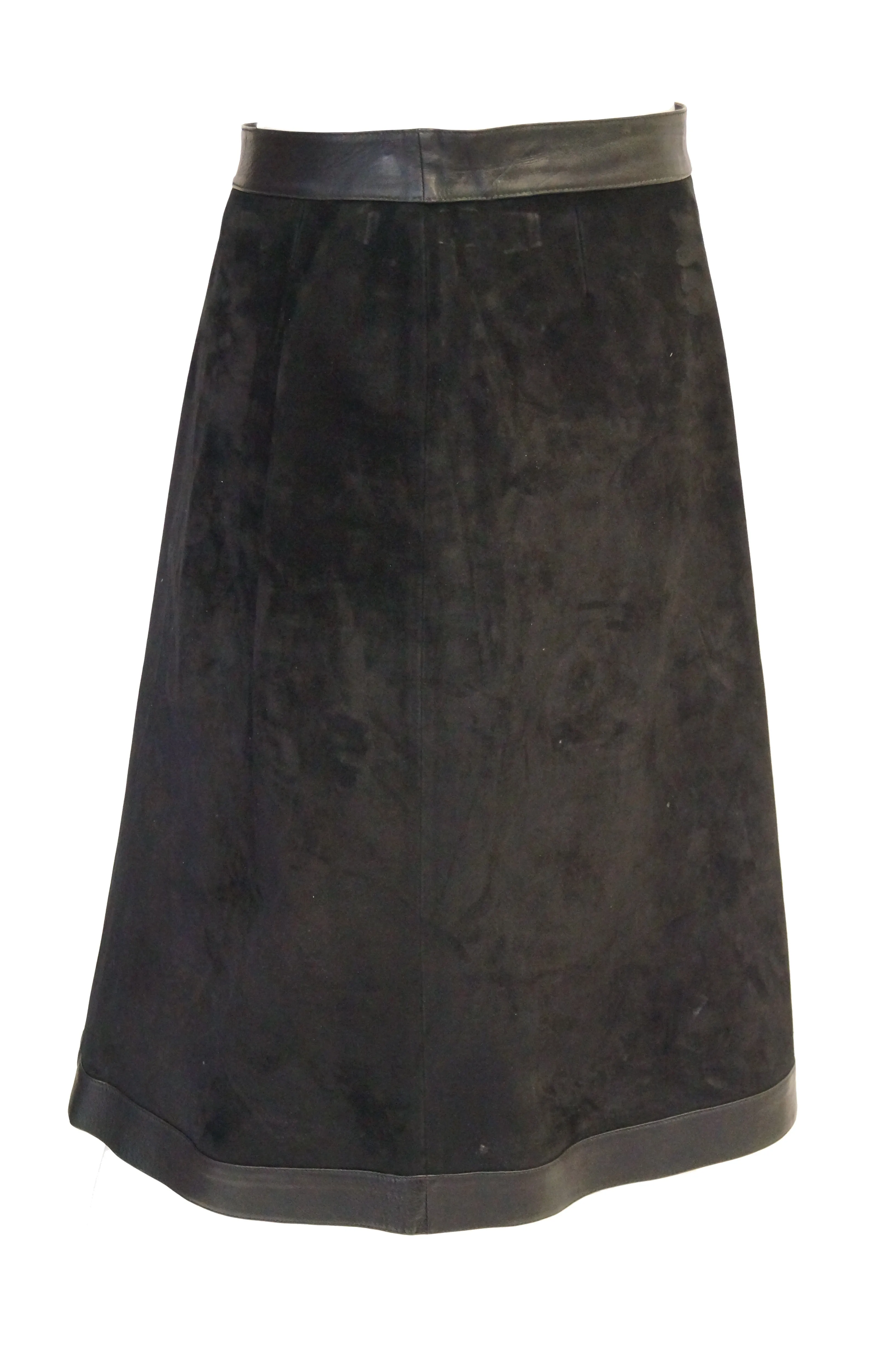 1970s Gucci Black Leather and Suede Buckle Skirt