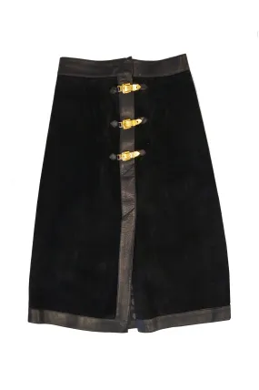 1970s Gucci Black Leather and Suede Buckle Skirt