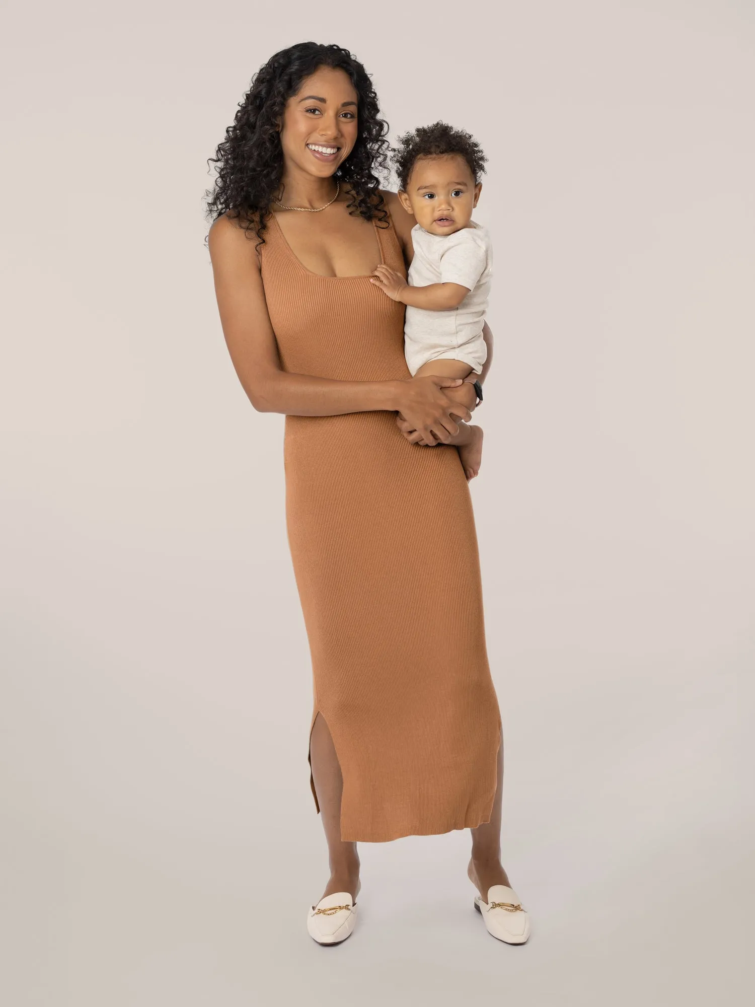 2-in-1 Maternity & Nursing Midi Dress | Camel