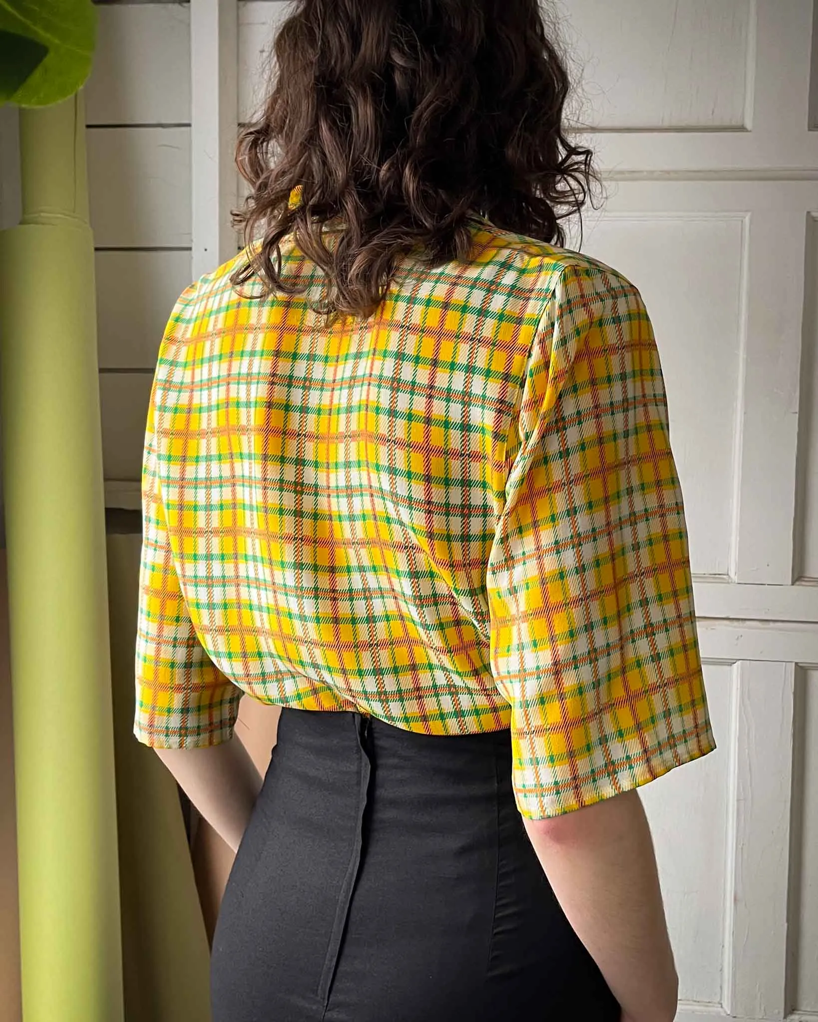 90s Plaid Silk Top | S-M