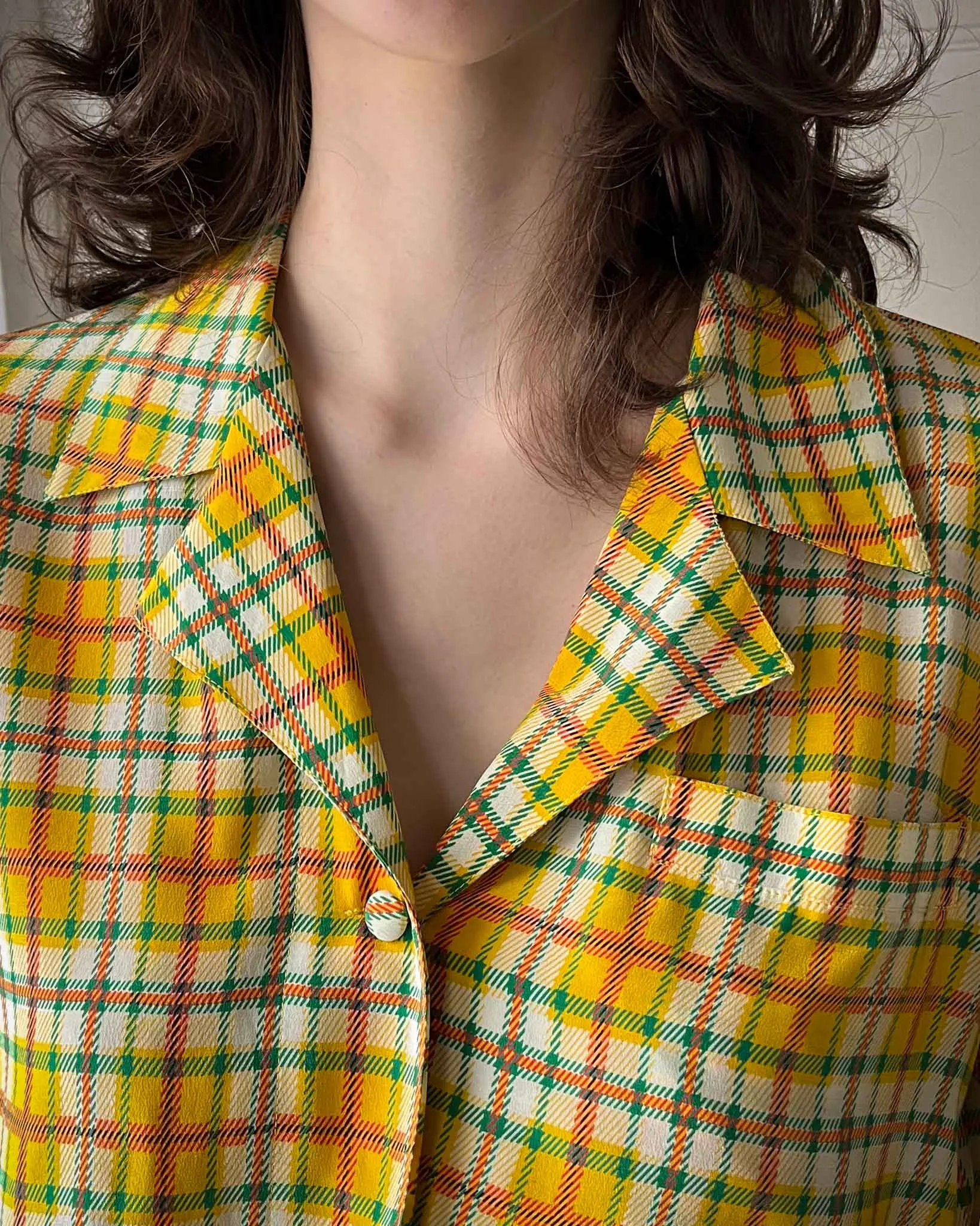 90s Plaid Silk Top | S-M