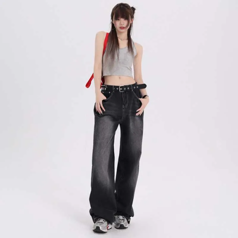 Amozae backpack inspo Visual Manual Casual Versatile Korean Style Loose Design Wide Leg Pants Regular Lengthened Jeans