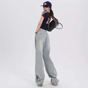 Amozae backpack inspo Visual Manual Casual Versatile Korean Style Loose Design Wide Leg Pants Regular Lengthened Jeans