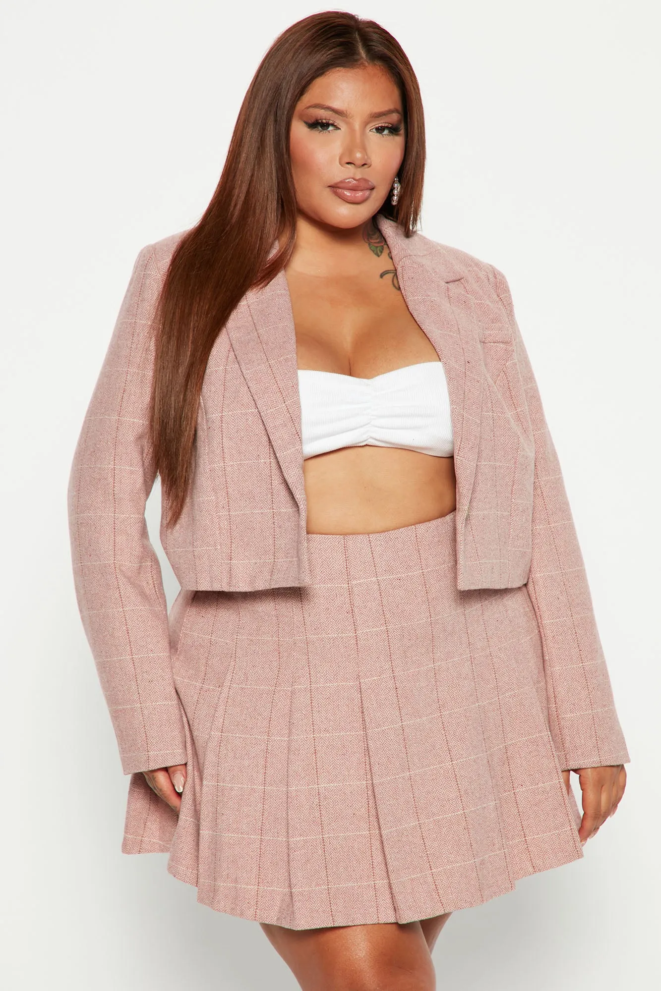 Amy Blazer Skirt Set - Pink