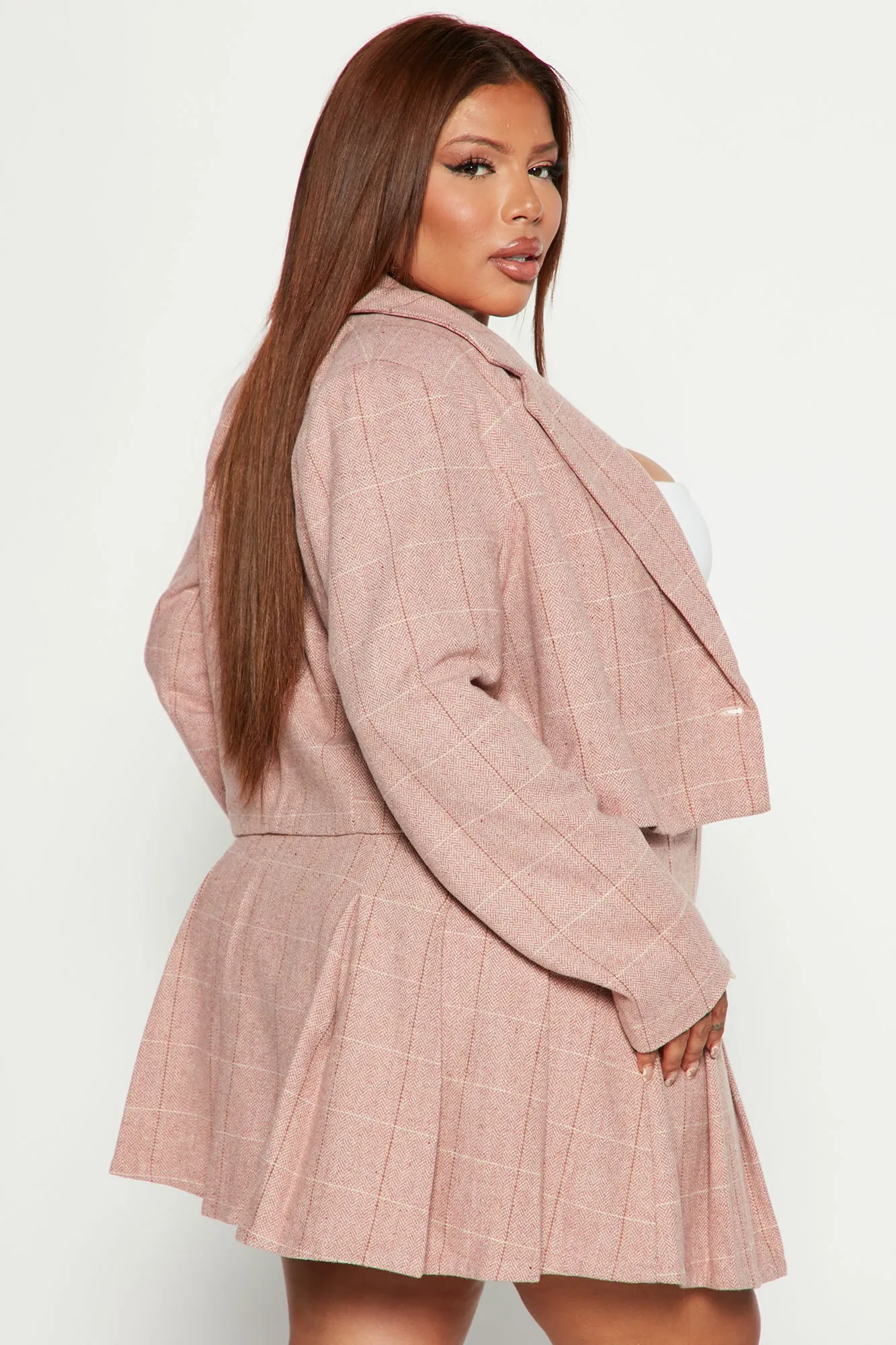 Amy Blazer Skirt Set - Pink