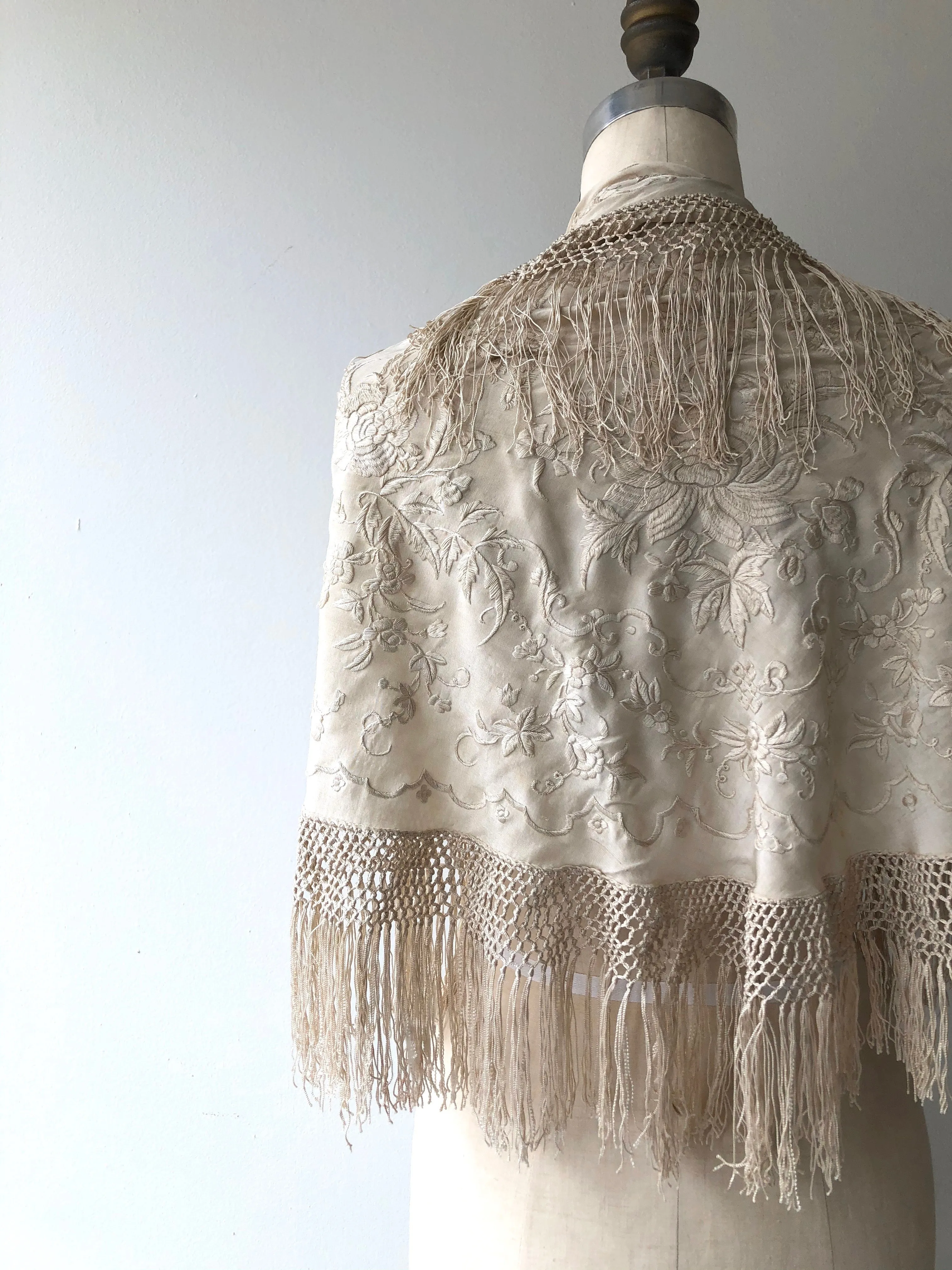 Antique Silk Embroidered Piano Shawl