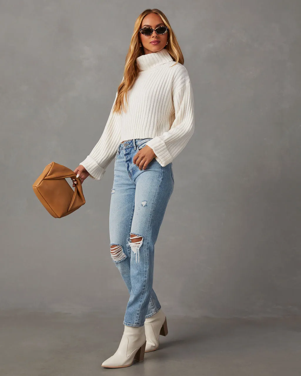 Arielle Ribbed Knit Turtleneck Crop Sweater