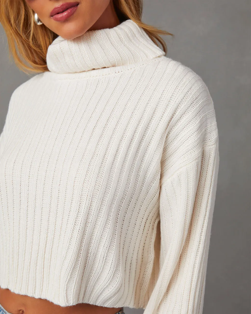 Arielle Ribbed Knit Turtleneck Crop Sweater