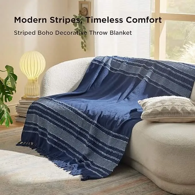 Bedsure Striped Boho Decorative Throw Blanket