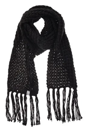 BERN Black Wool Fringed Woman Scarf