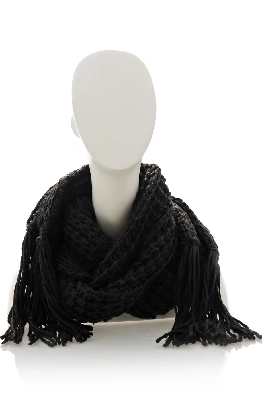 BERN Black Wool Fringed Woman Scarf