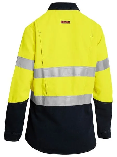 Bisley Women's Taped 2 Tone FR HiVis Lightweight Vented Long Sleeve-Yellow/Navy (BL8098T)