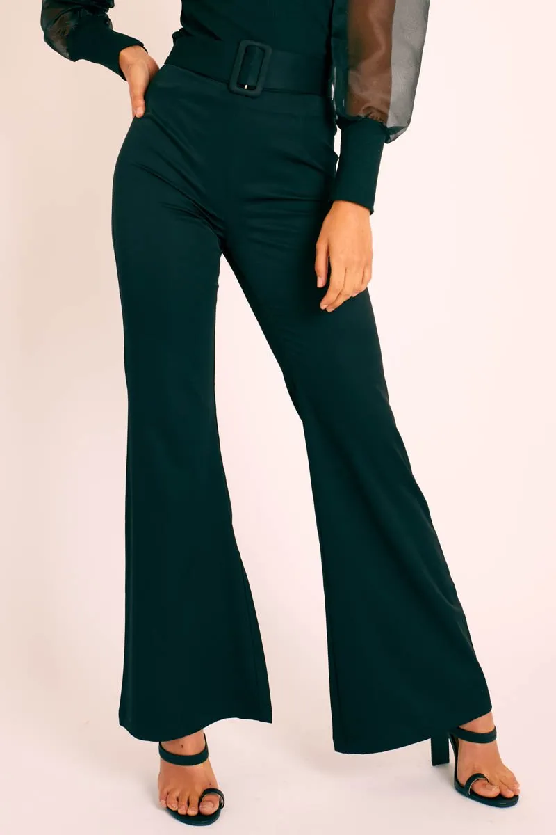 Black Belted Wide Leg Trousers - Isadore