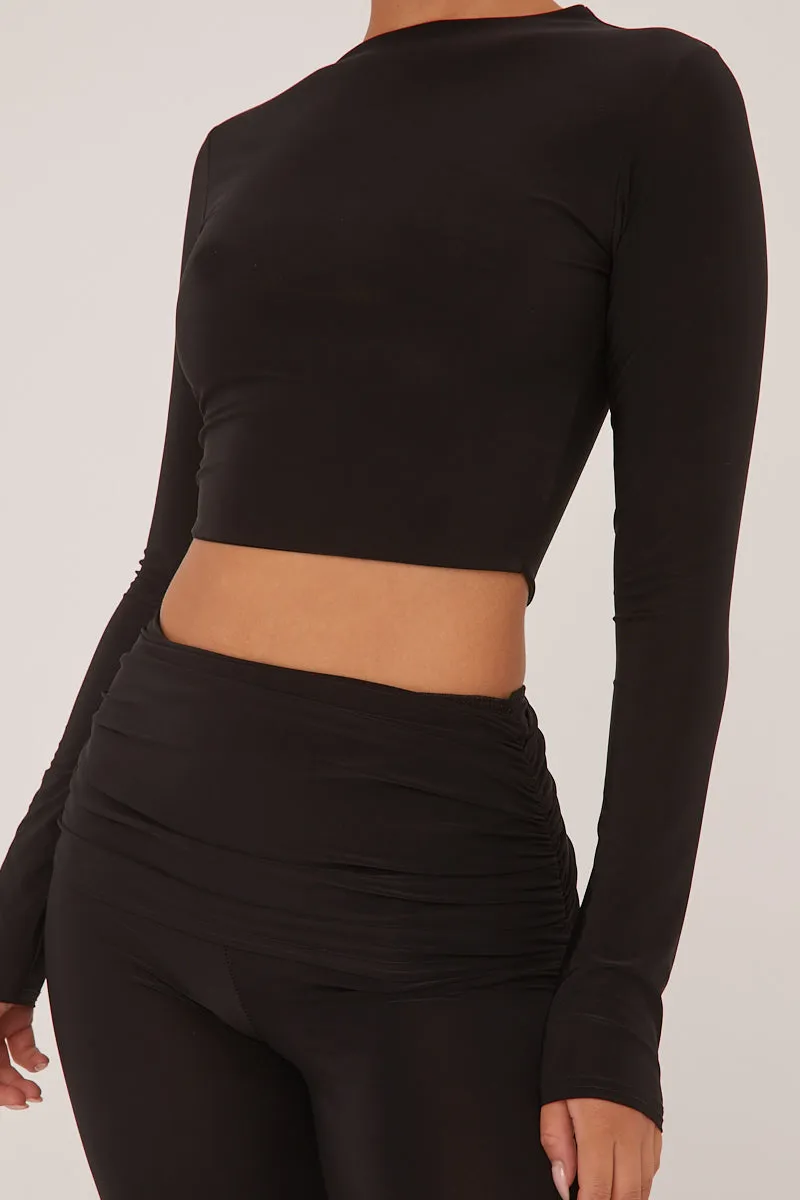 Black Round Neck Cropped Top & Wide Leg Trousers Co-ord Set - Zoe