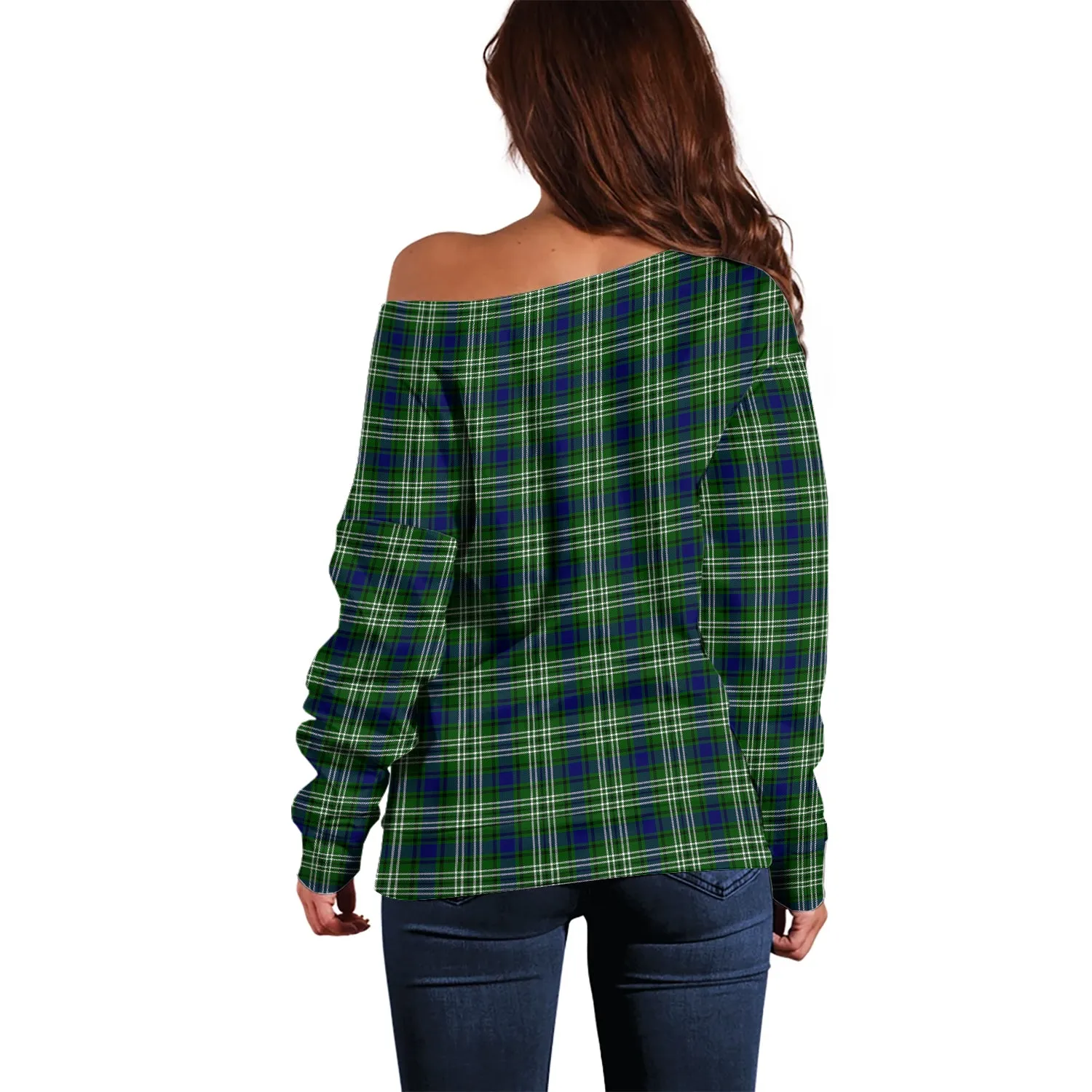 Blackadder Tartan Off Shoulder Women Sweater with Family Crest