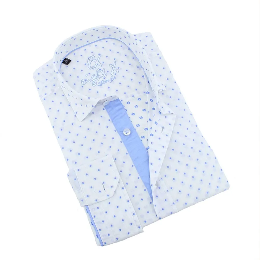 Blue Dot Print Fil Coupé Button Down Shirt