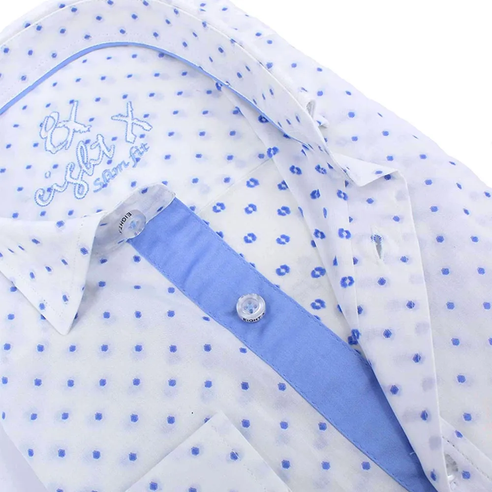 Blue Dot Print Fil Coupé Button Down Shirt