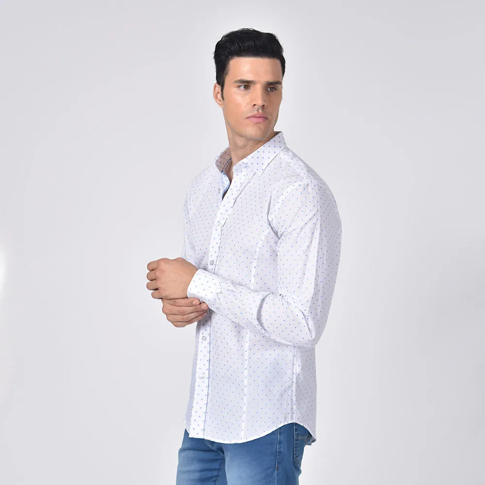 Blue Dot Print Fil Coupé Button Down Shirt