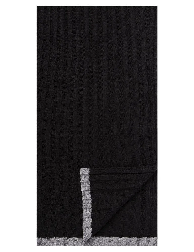 Box-Packaged Men's Uptown Premium Knit Texture Ribbed Scarf - Black