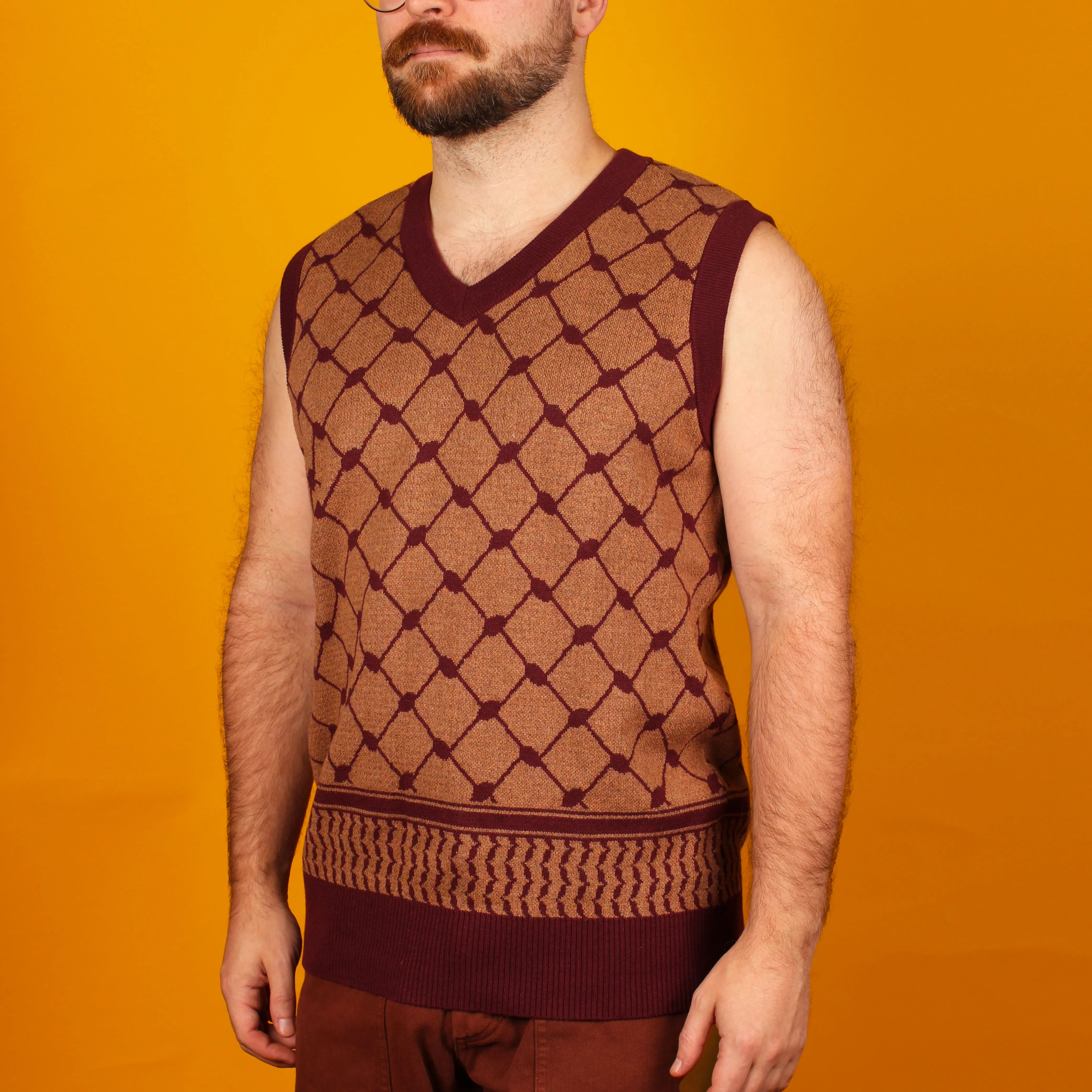 Brown Keffiyeh Knit Sweater Vest