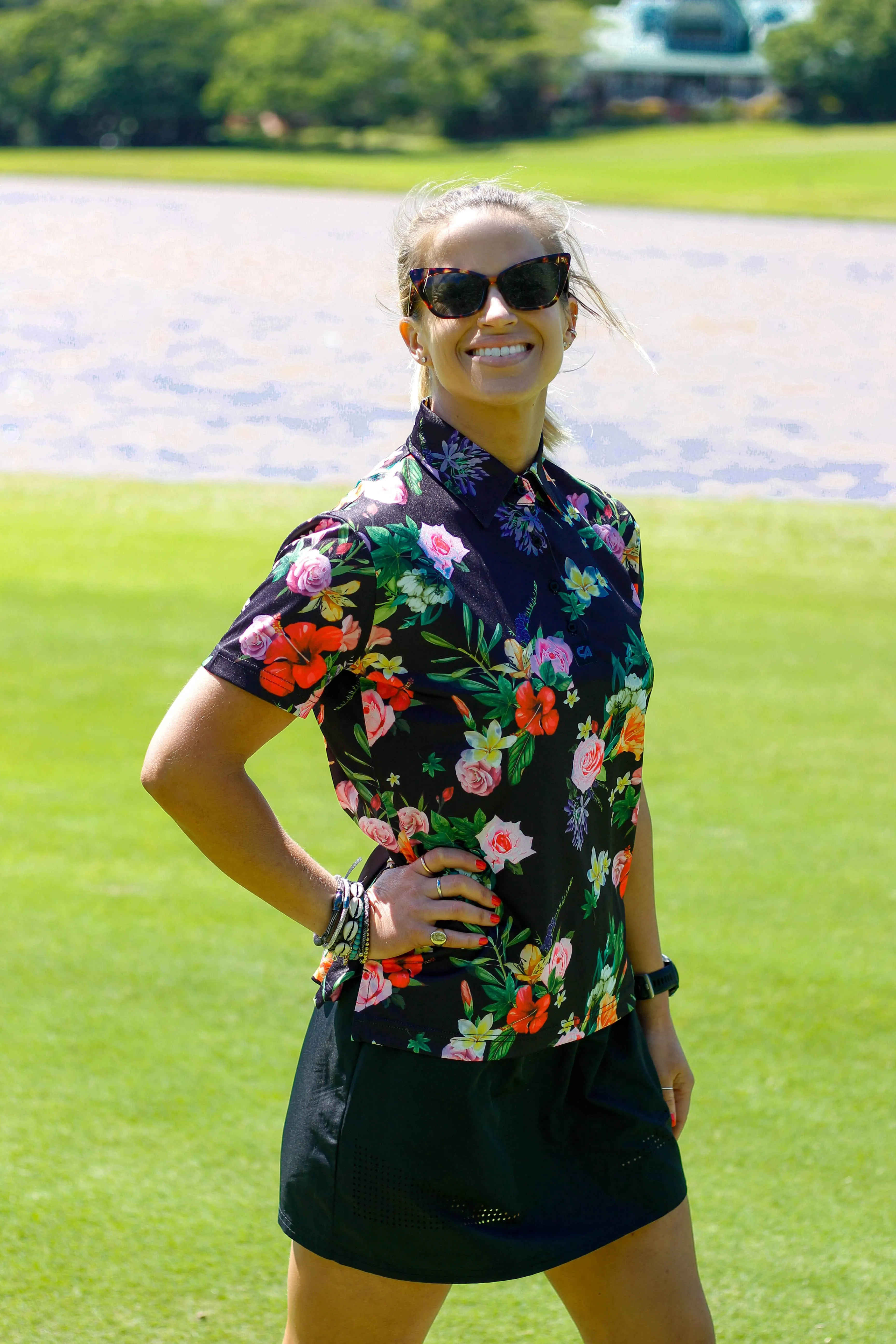 CA Ladies Funky Golf Shirt | Black Floral