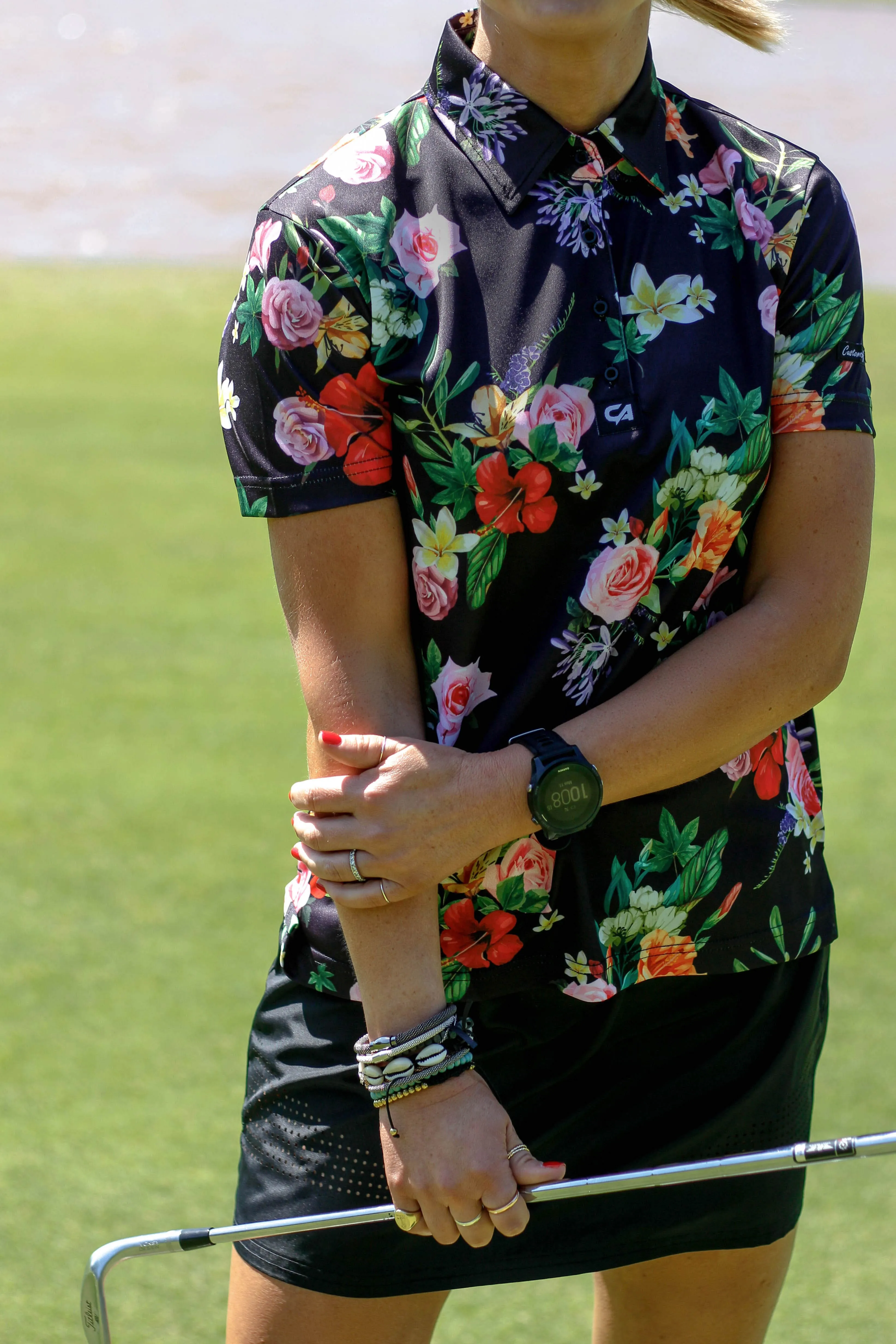 CA Ladies Funky Golf Shirt | Black Floral