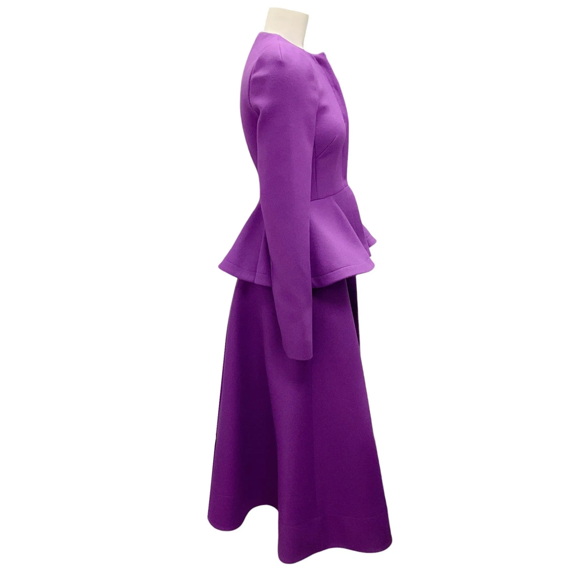 Carolina Herrera Purple Fall 2023 Peplum Mid-Length Wool Coat