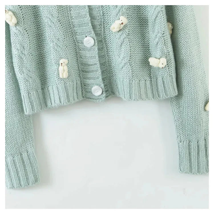 Cartoon little bear knitted cardigan cute loose sweet cardigan jacket  7236