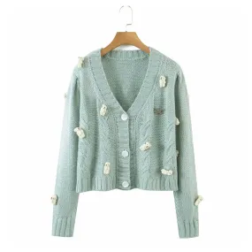 Cartoon little bear knitted cardigan cute loose sweet cardigan jacket  7236