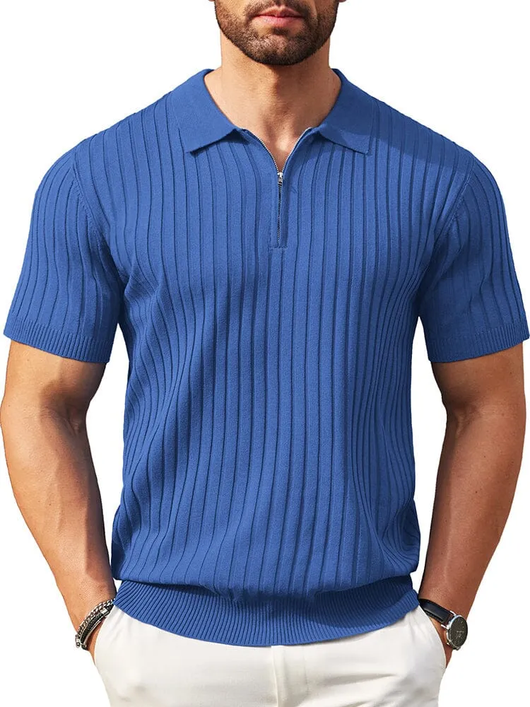 Casual Stretch Ribbed Knit Polo Shirt (US Only)