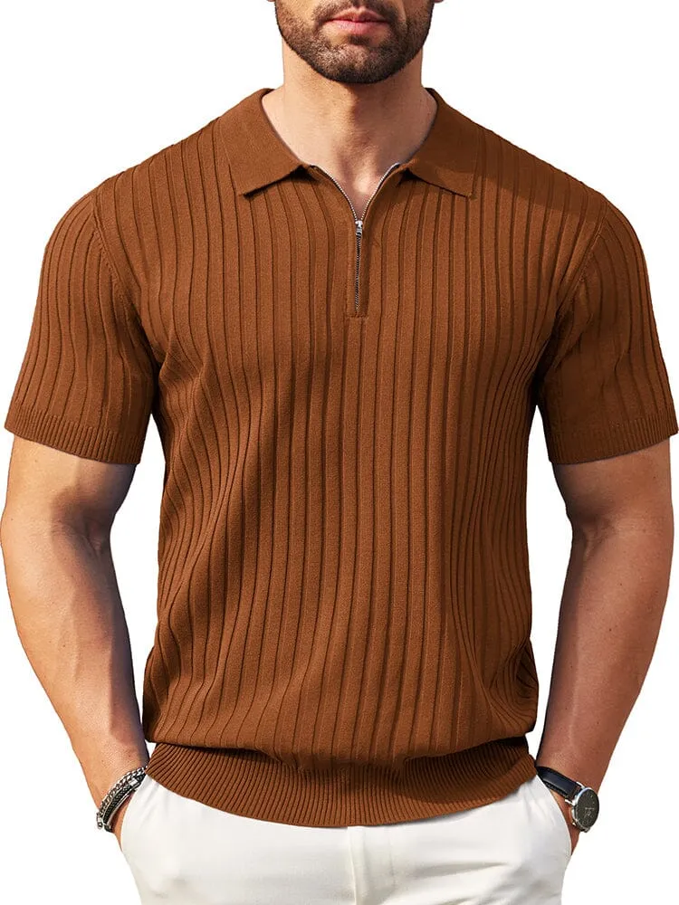 Casual Stretch Ribbed Knit Polo Shirt (US Only)