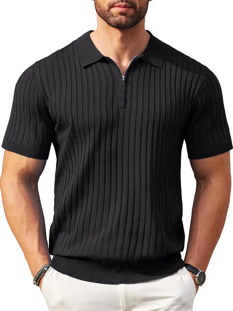 Casual Stretch Ribbed Knit Polo Shirt (US Only)