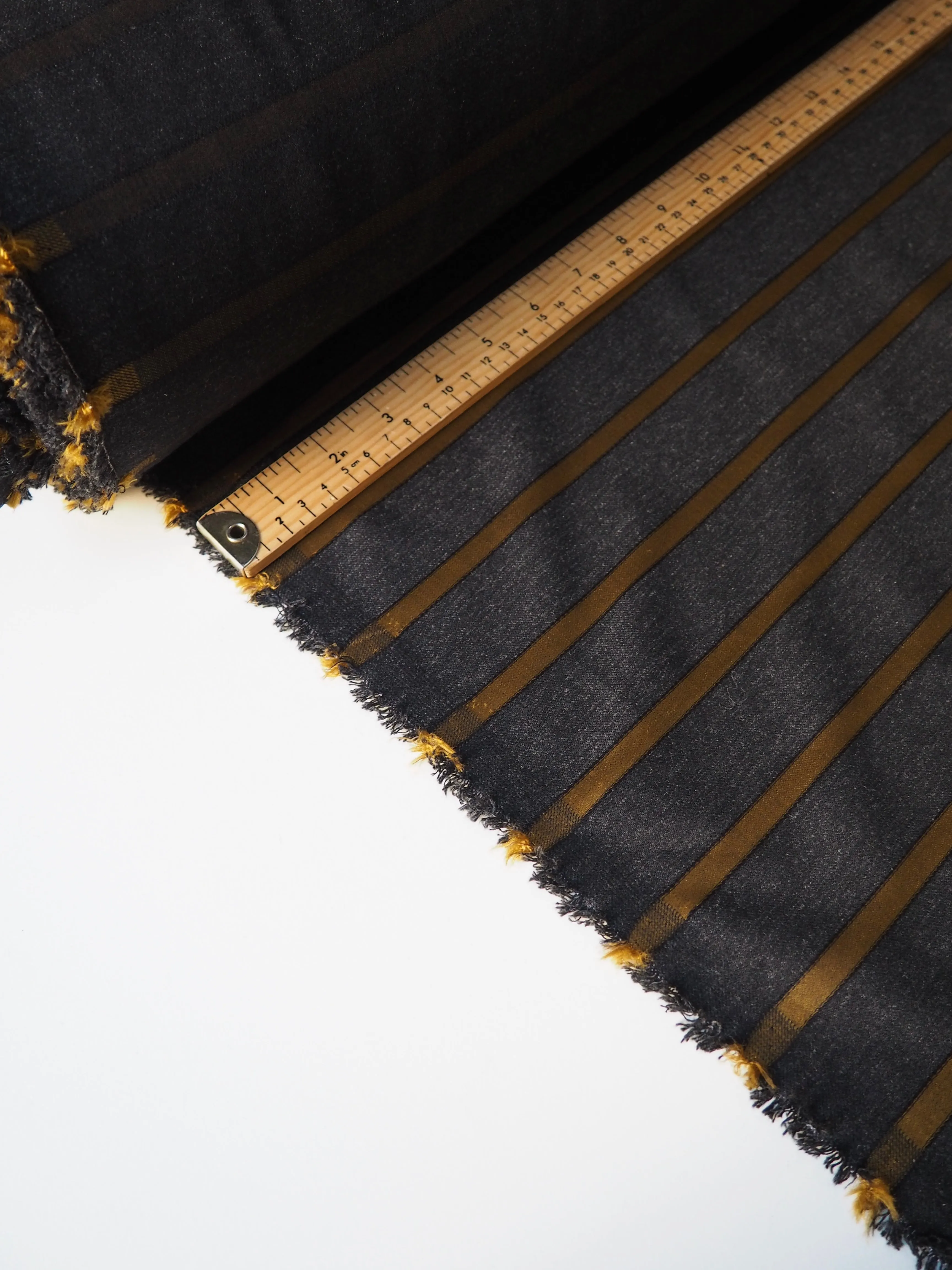 Charcoal Grey & Gold Stripe Stretch Wool Suiting