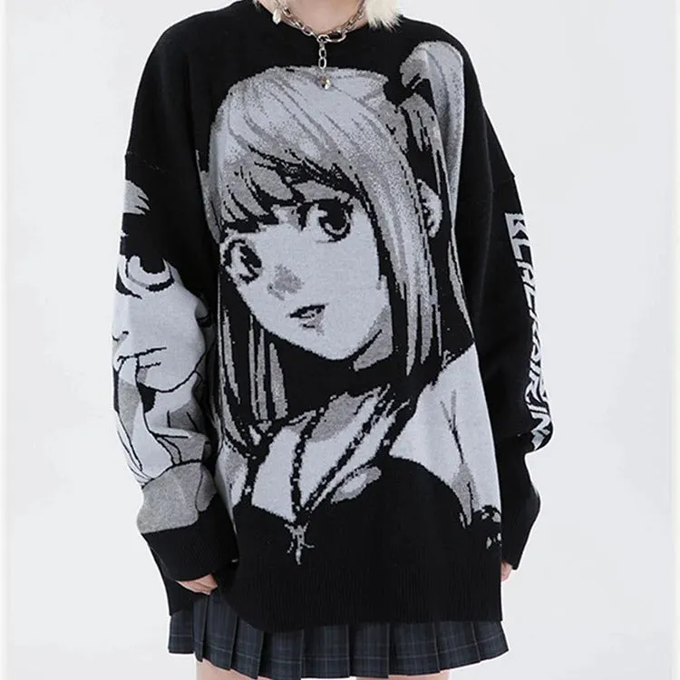 Chic Anime Girl Letter Print Knit Sweater