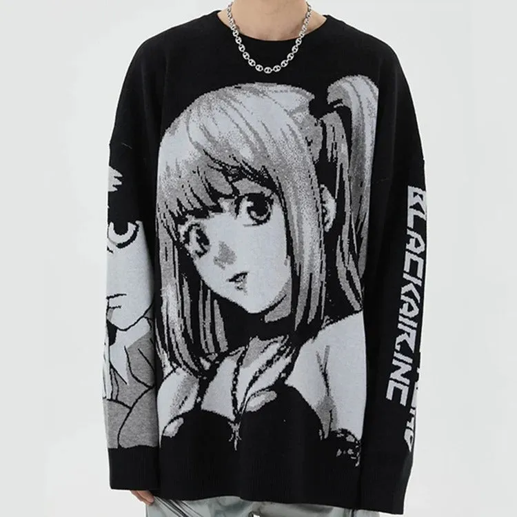 Chic Anime Girl Letter Print Knit Sweater