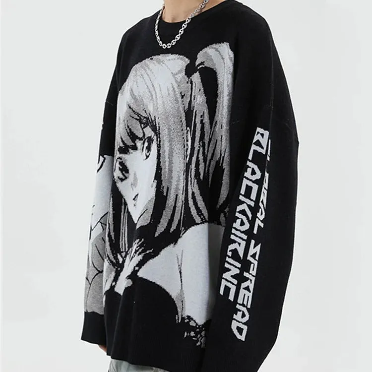 Chic Anime Girl Letter Print Knit Sweater