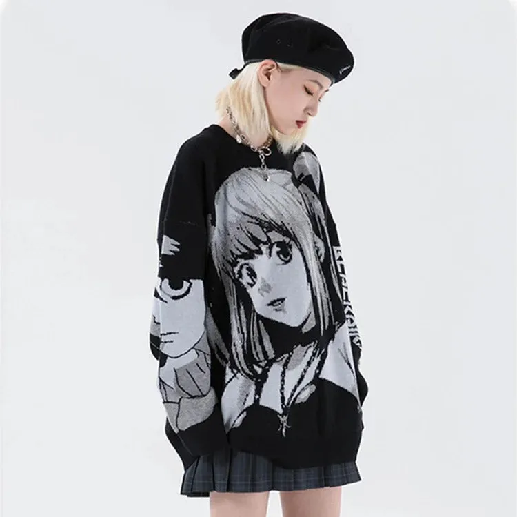 Chic Anime Girl Letter Print Knit Sweater