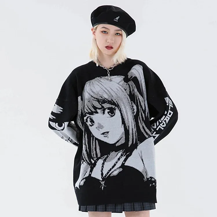 Chic Anime Girl Letter Print Knit Sweater