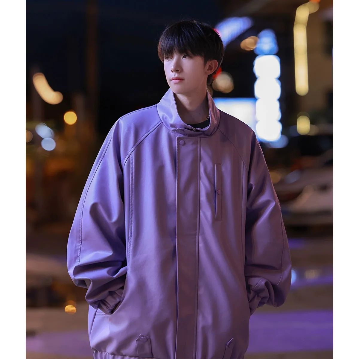 Cleanfit White PU Leather Coat Male 2023 Early Autumn New Arrival Hiphop High Street Pilot Parka Jacket