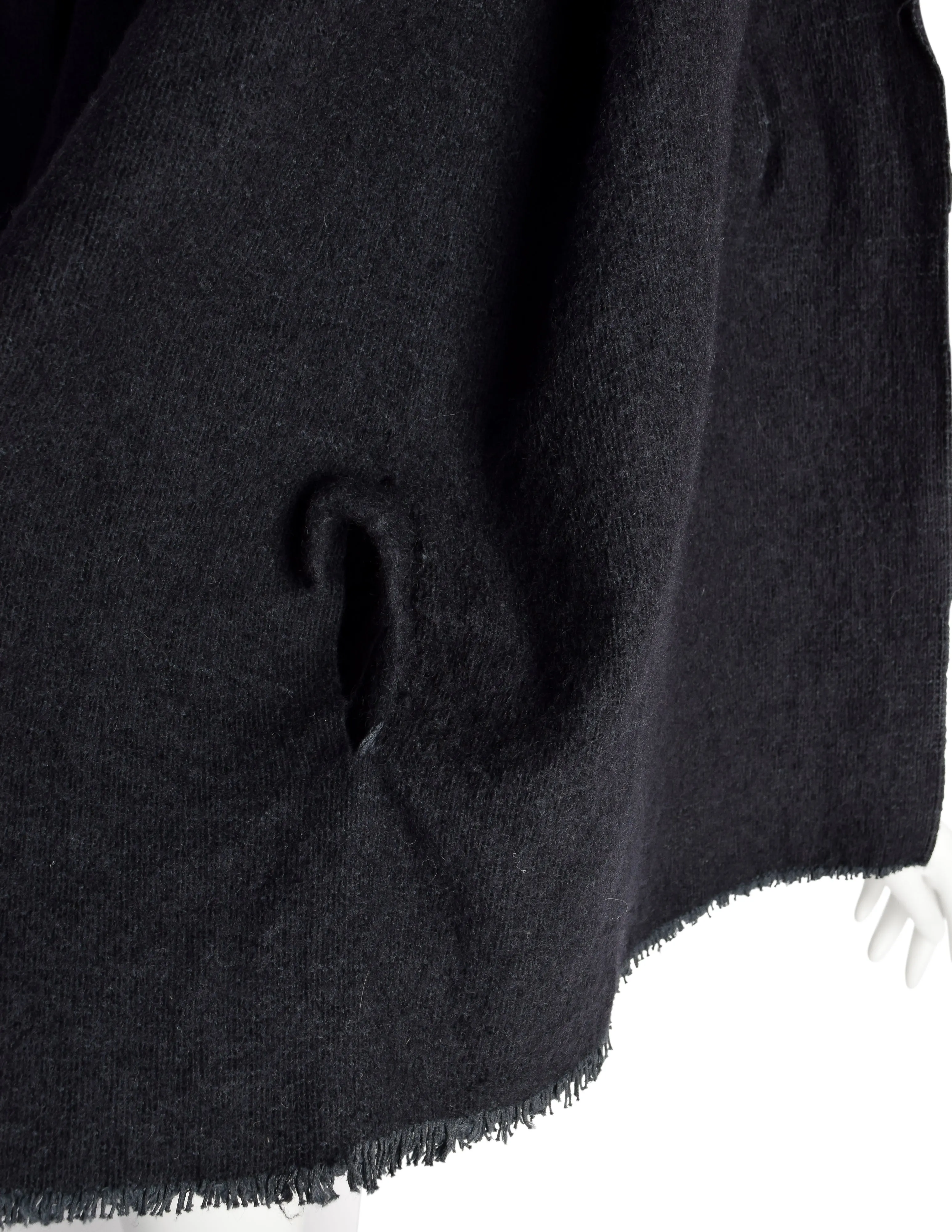 Comme des Garcons Vintage AW 1982 Destroy Collection Black Wool 'Hole' Blanket Scarf Wrap Shawl