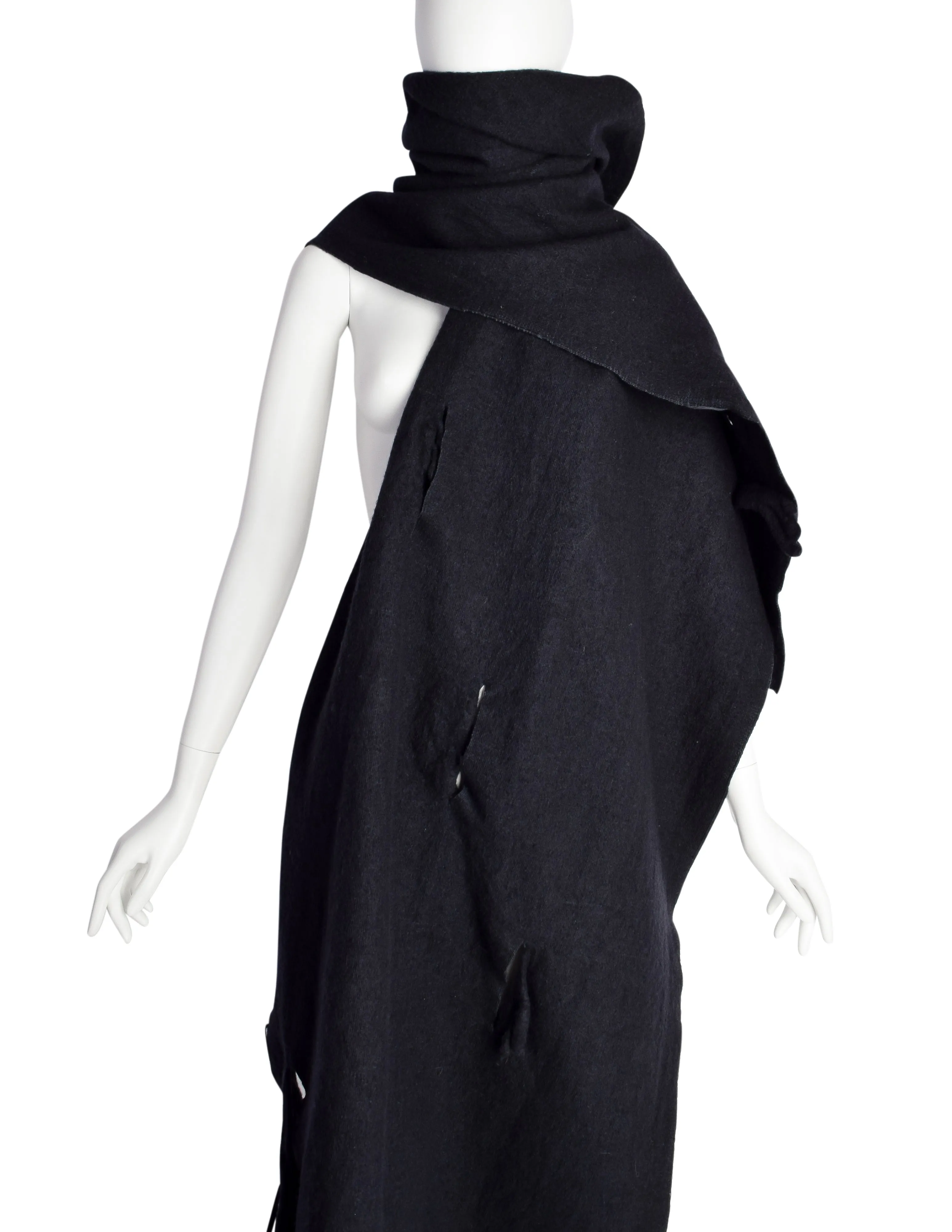 Comme des Garcons Vintage AW 1982 Destroy Collection Black Wool 'Hole' Blanket Scarf Wrap Shawl