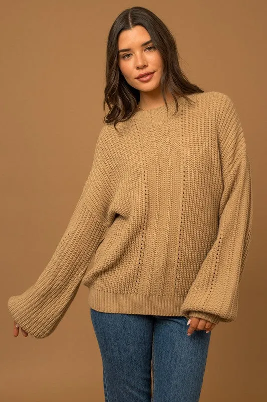 Cozy Balloon Long Sleeve Braid Sweater