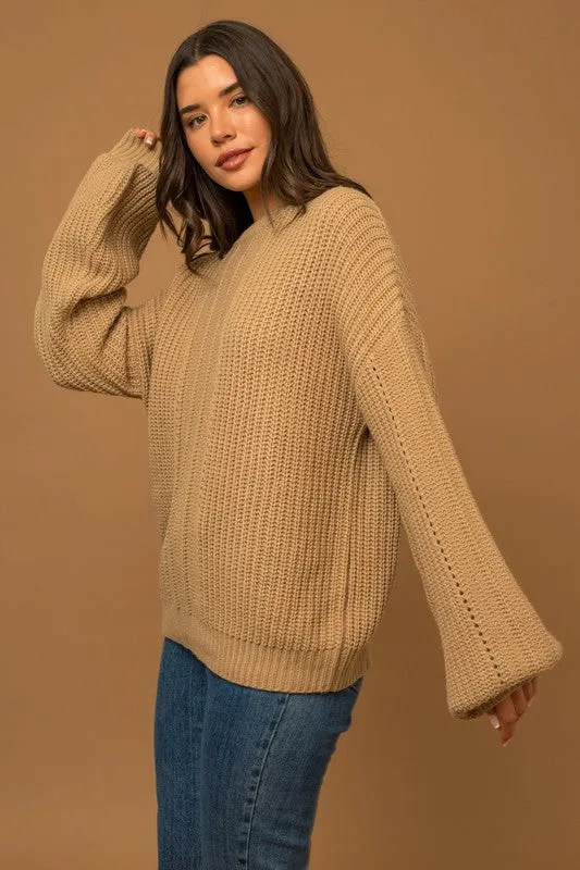 Cozy Balloon Long Sleeve Braid Sweater