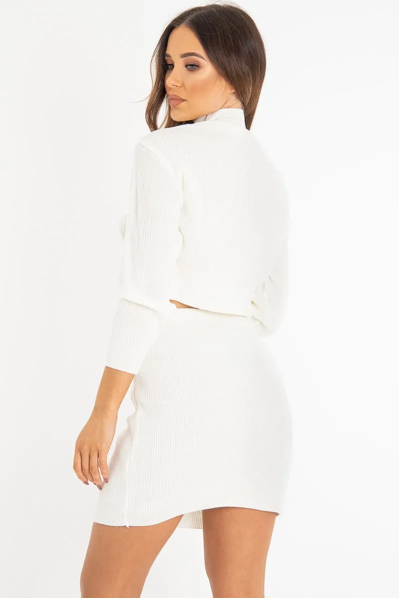 Cream Rib Knit Crop Jumper Mini Skirt Co-Ord - Katie