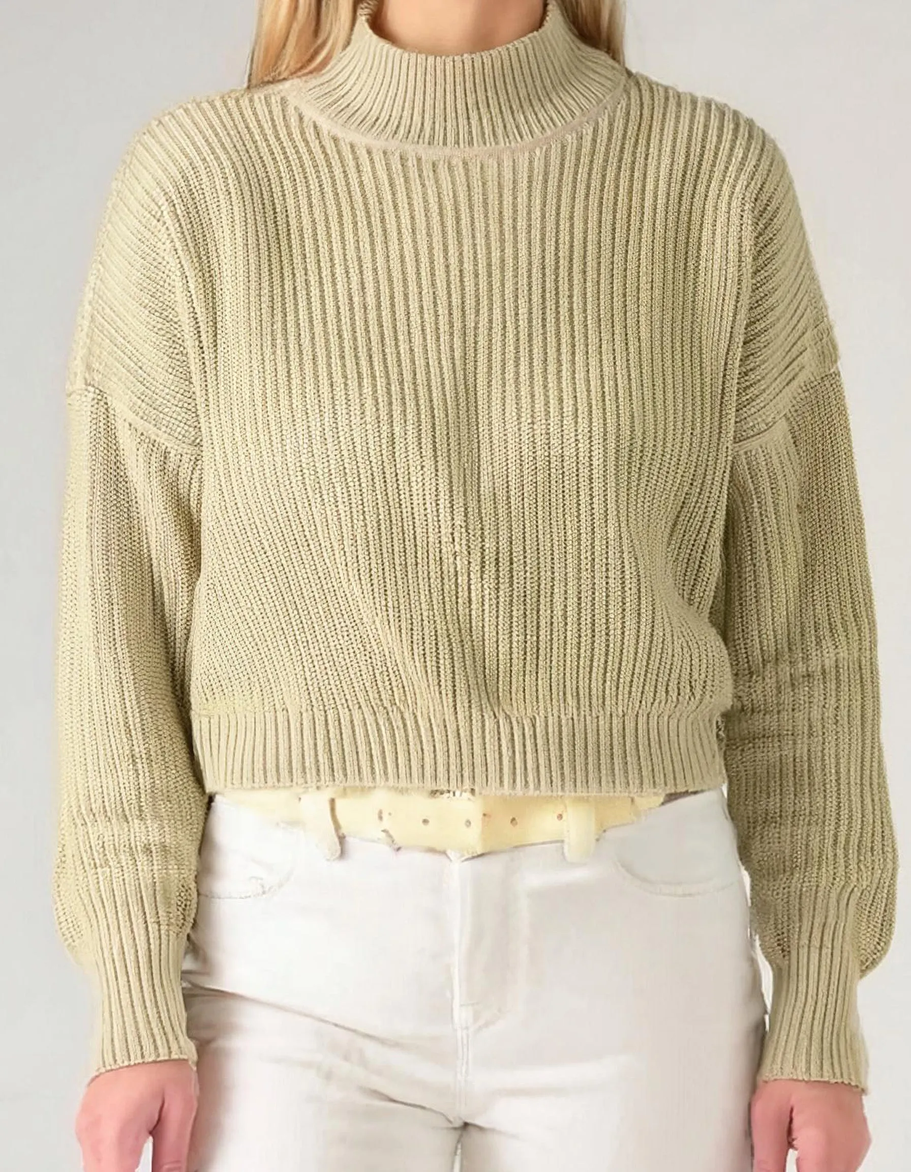 Cream Striped Accent Crewneck Sweater