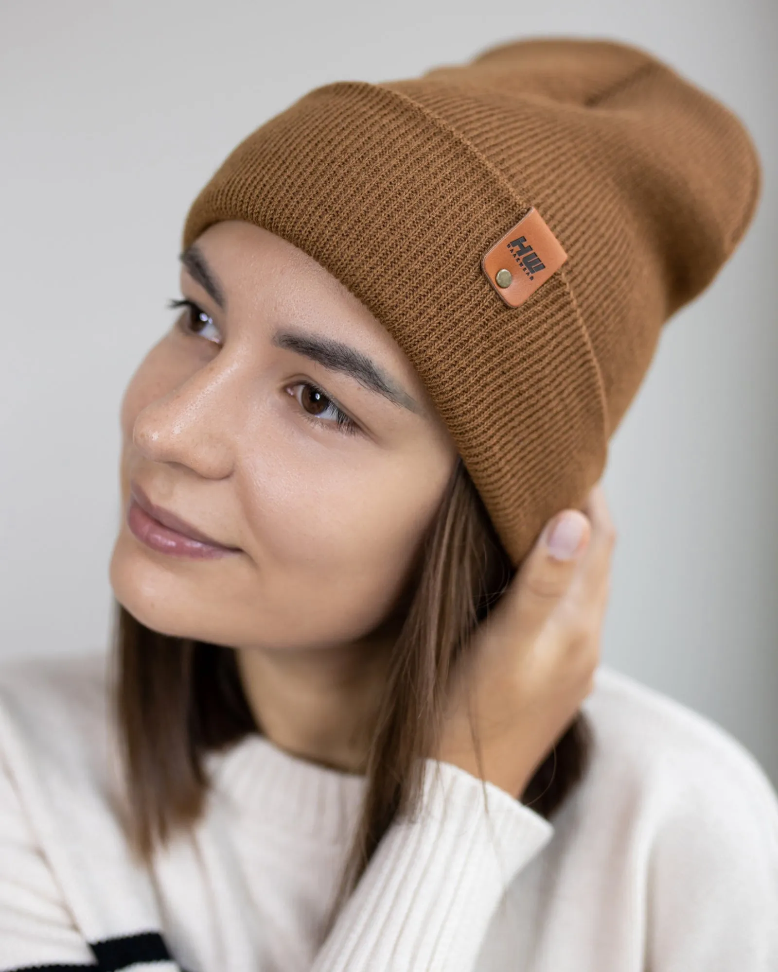 CTD100 HAAKWEAR Knit Cuffed Beanie / Hat - Camel Brown, Made in USA