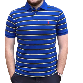 Custom Fit Mesh Polo - Stripe - Royal Blue, Yellow & Black