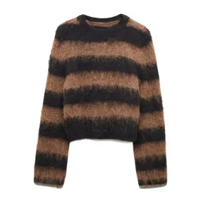 Custom Mohair Striped Knitted Sweater | OEM/ODM Knit Sweater Manufacturer