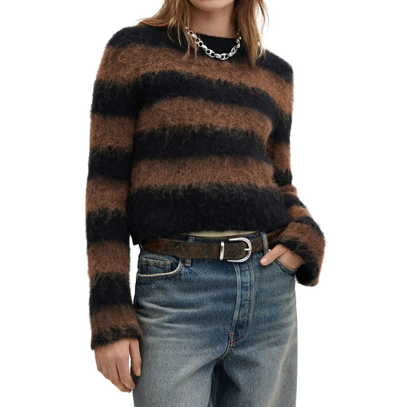 Custom Mohair Striped Knitted Sweater | OEM/ODM Knit Sweater Manufacturer