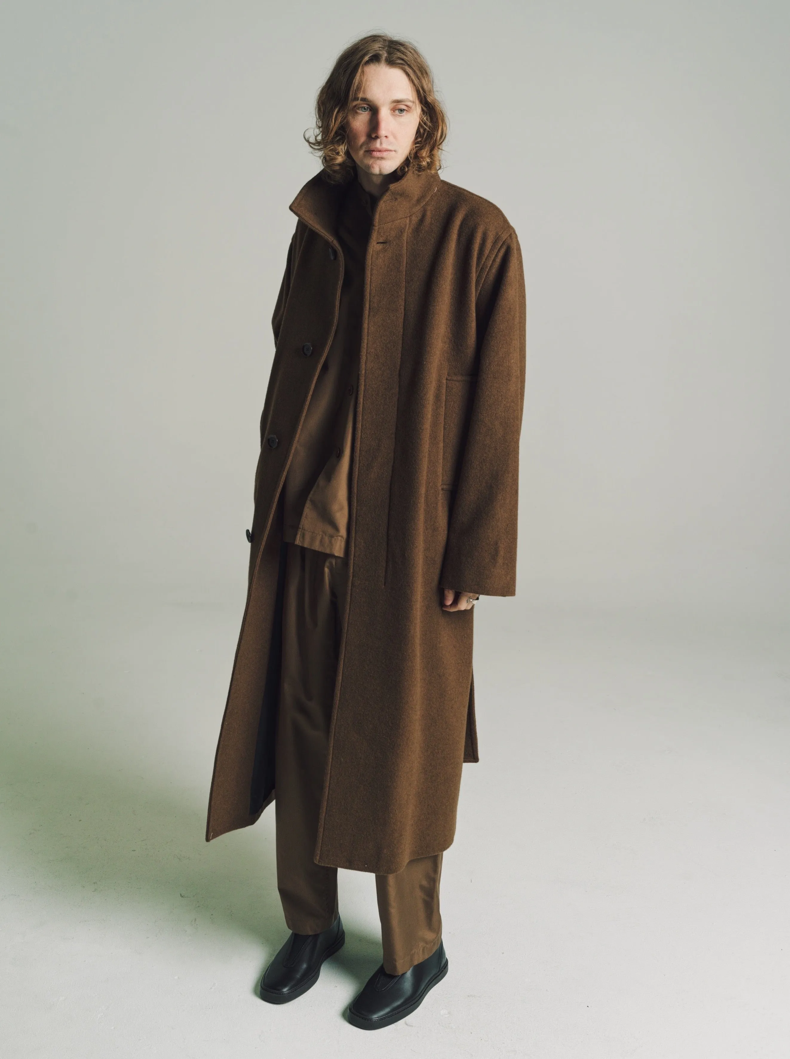 Dark Tobacco Wool & Cashmere Bathrobe Coat